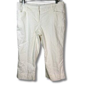 NYC Women's 10 White Cuffed Cropped Pants Capri Linen Resortwear Beach Vacation